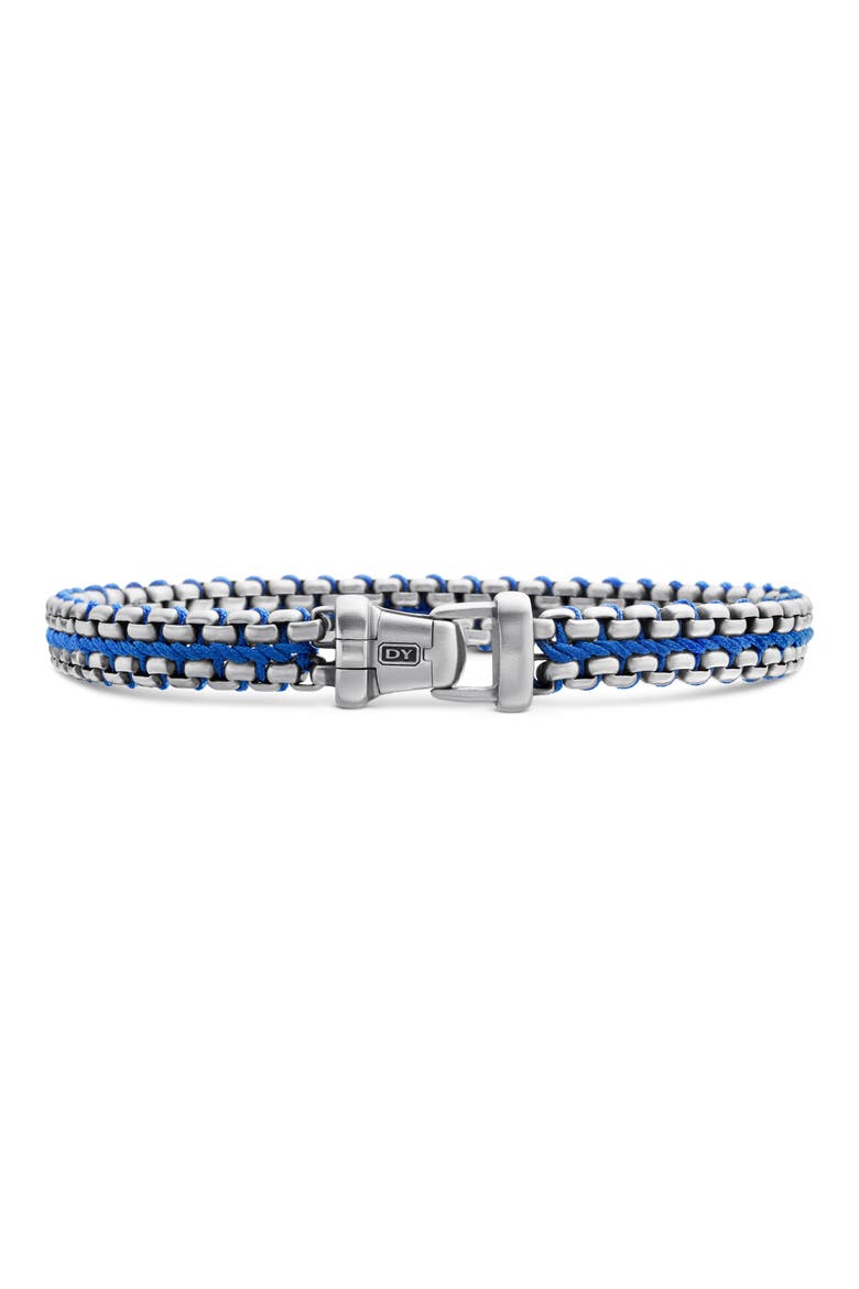 Men's Woven Box Chain Bracelet in Sterling Silver with Nylon, 10mm, Alternate, color, BLUE