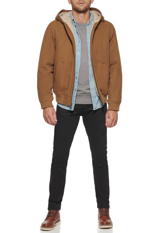 Levi's Workwear Cotton Canvas Faux Shearling Lined Hoodie Bomber Jacket In Brown