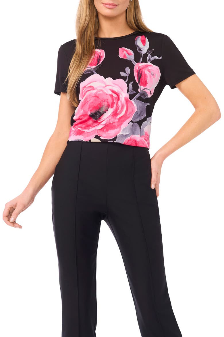 Eva Grande Rose Placement T-Shirt, Main, color, RICH BLACK
