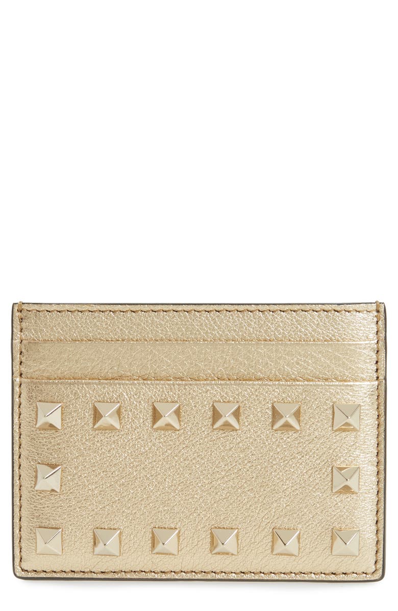 Valentino Garavani Rockstud Leather Card Case, Main, color,
