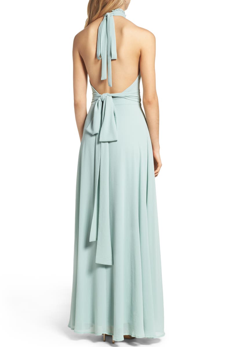 Lulus Ruffle Neck Halter Gown, Alternate, color, 