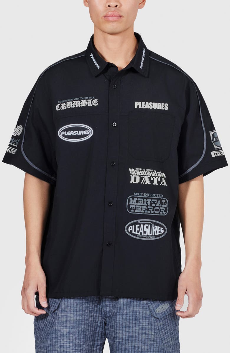 PLEASURES Terror Oversize Short Sleeve Button-Up Shirt, Main, color, 