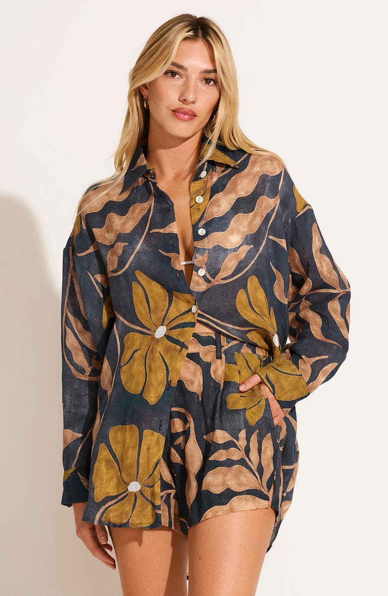 Vitamin A<sup>®</sup> The Getaway Linen Cover-Up Shorts, Alternate, color, Kelp Flower