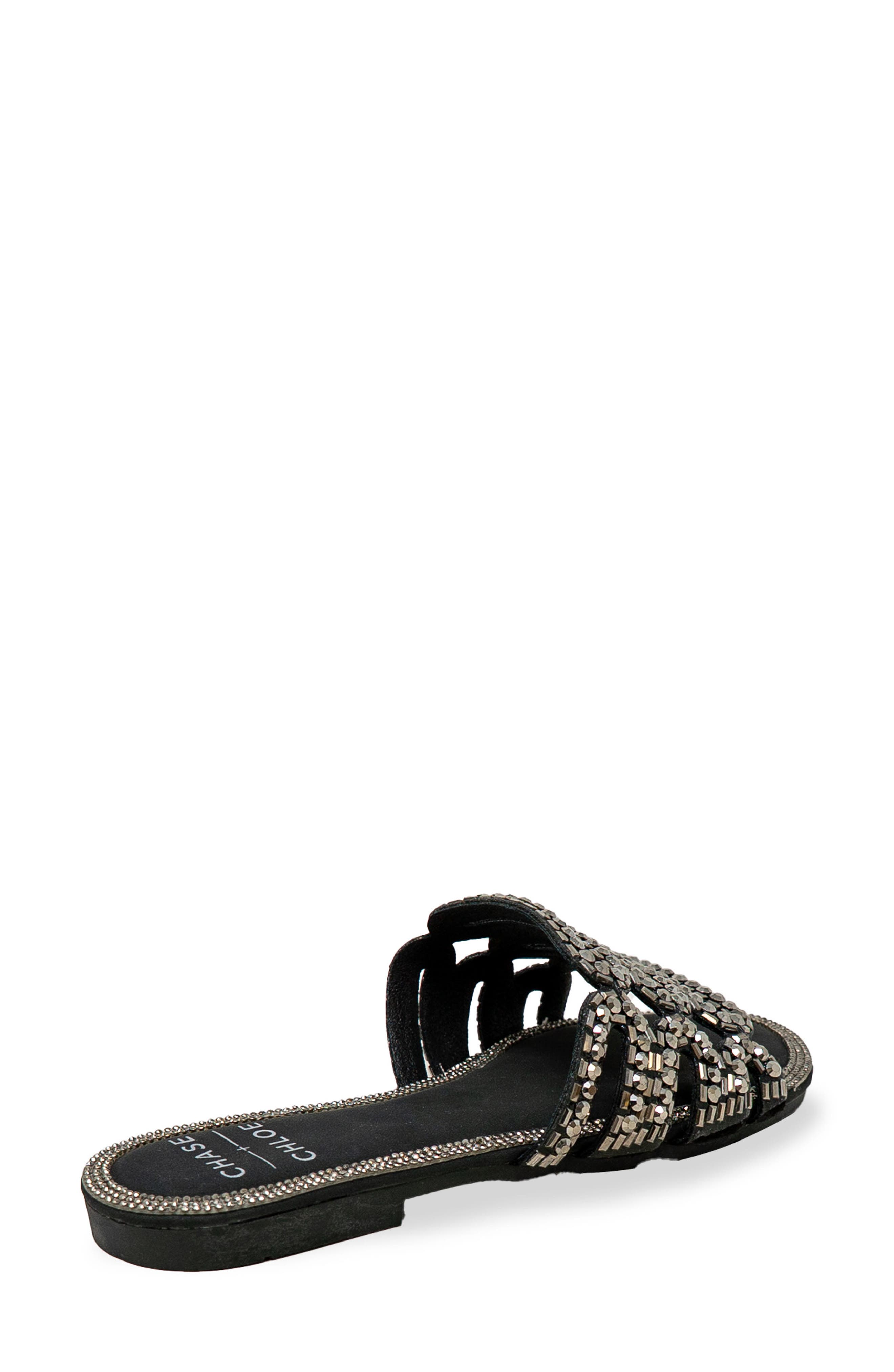 CHASE AND CHLOE Rhinestone Embellished Slide Sandal, Alternate, color, Black Pu