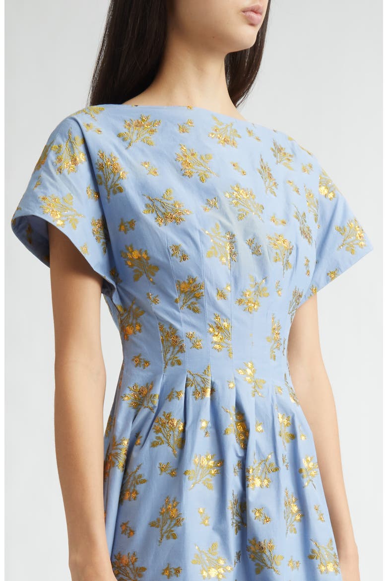 Metallic Floral Cotton Blend Jacquard Midi Dress, Alternate, color, BLUEBELL