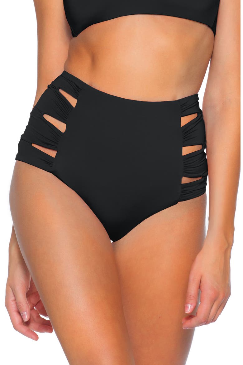 Clear Skies Eclipse High Waist Bikini Bottom, Main, color, BLACK