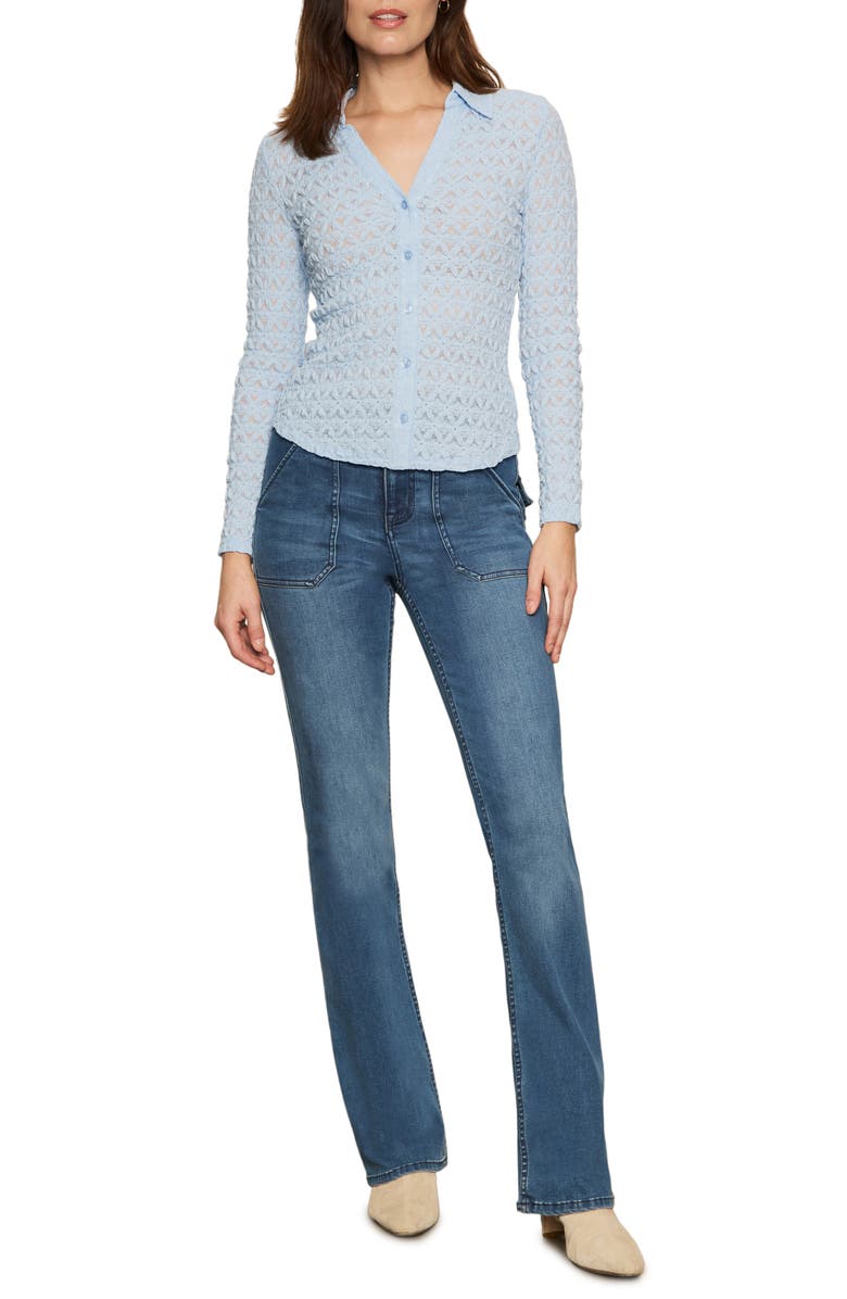 Sanctuary Dreamgirl Lace Button-Up Shirt, Alternate, color, Blue Powder