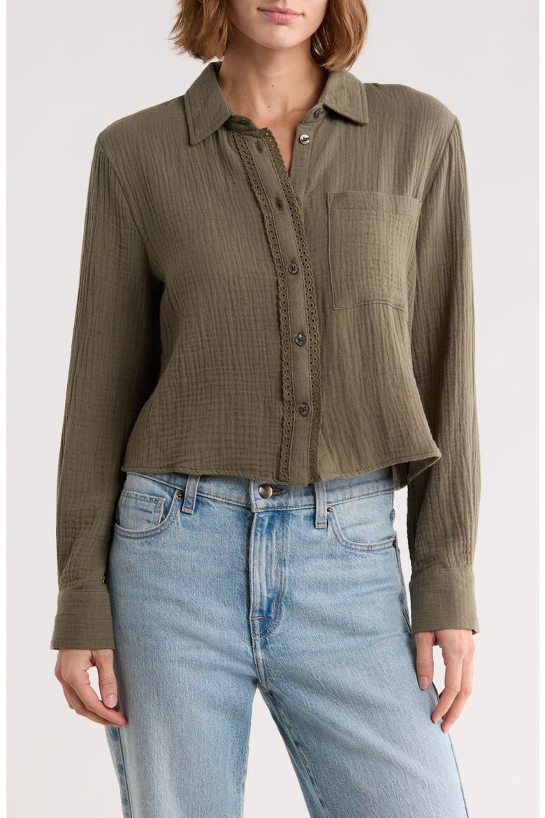 Cotton Gauze Button-Up Shirt, Main, color, LIGHT OLIVE