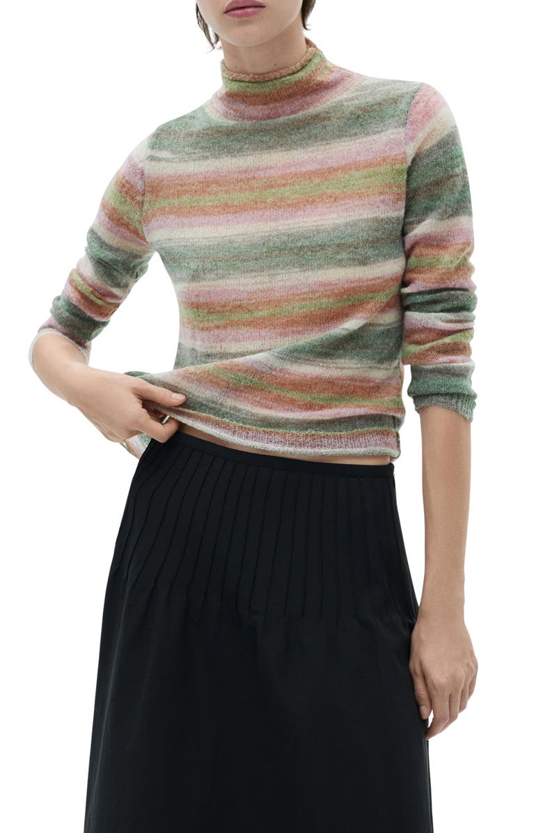 MANGO Mock Neck Stripe Sweater, Main, color, 