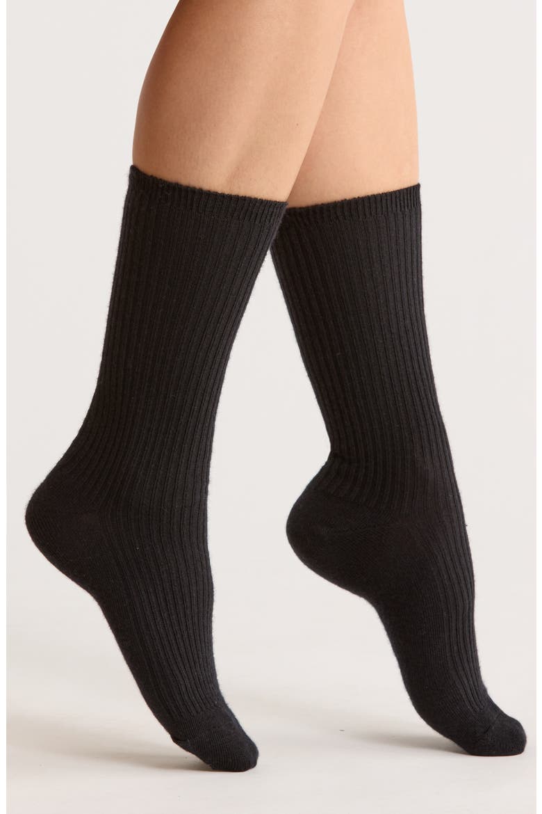 Rib Merino Wool Blend Crew Socks, Main, color, BLACK