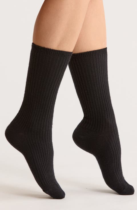 Rib Merino Wool Blend Crew Socks
