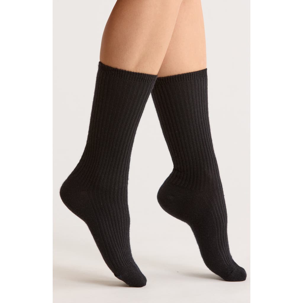 Nordstrom Rib Merino Wool Blend Crew Socks In Black