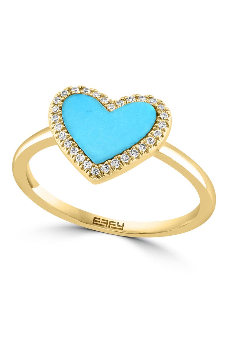 14K Gold Diamond Halo Turquoise Heart Ring - 0.09 ctw. - Size 7, Main, color, BLUE