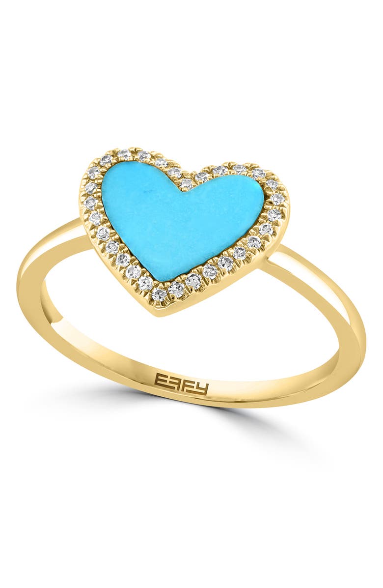 EFFY 14K Gold Diamond Halo Turquoise Heart Ring - 0.09 ctw. - Size 7, Main, color, 