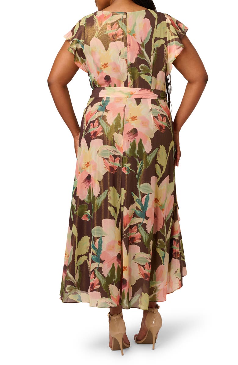 Adrianna Papell Floral High-Low Cocktail Dress, Alternate, color, Brown Multi