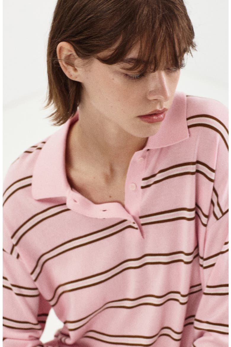 Stripe Polo Sweater, Alternate, color, LIGHT PINK