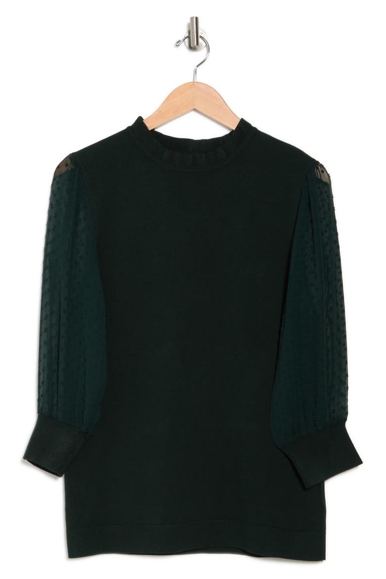 Ruffle Neck Lace Sleeve Sweater, Alternate, color, HUNTER