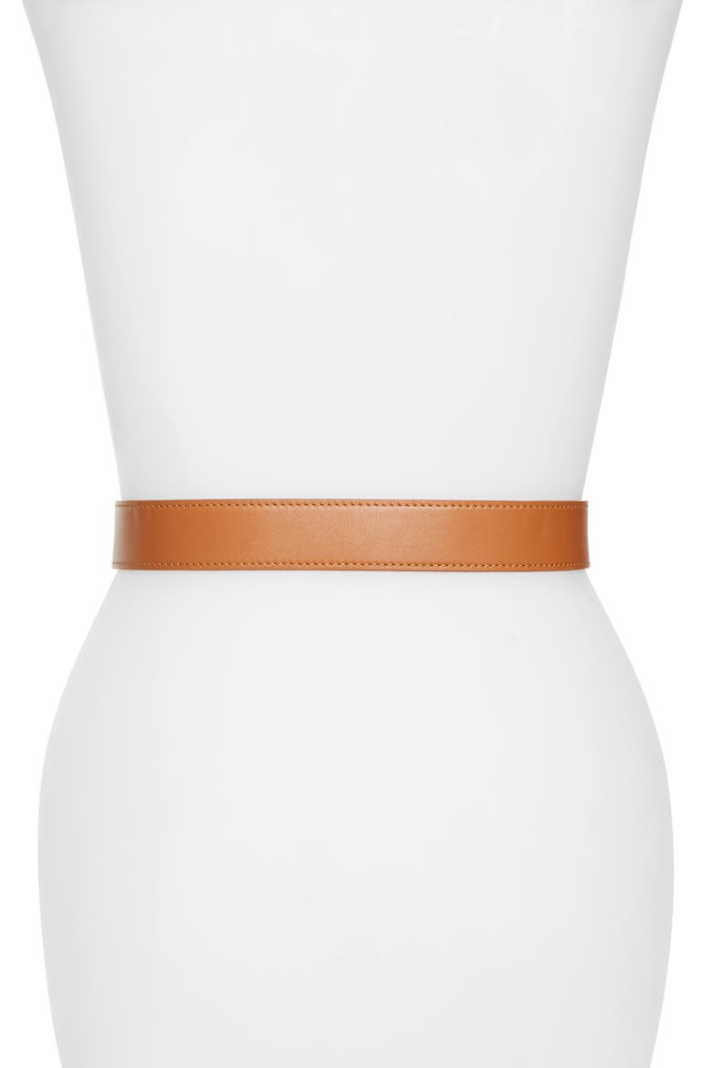 Anagram Logo Leather Belt, Alternate, color, TAN/ BLACK/ GOLD