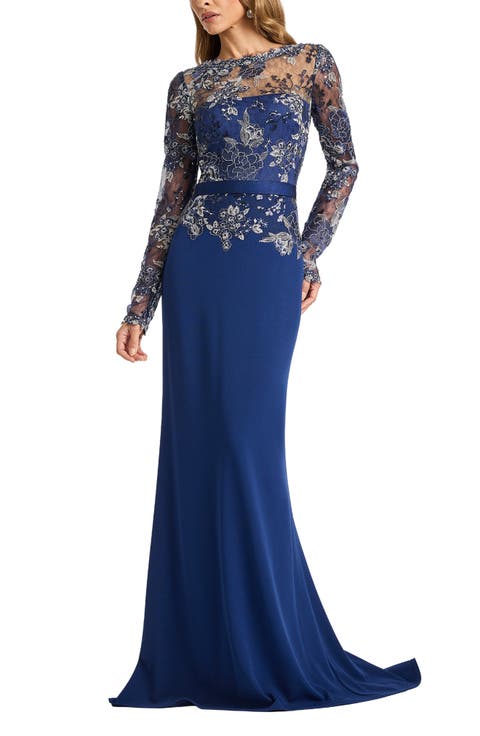 Floral Lace Embroidery Long Sleeve Gown
