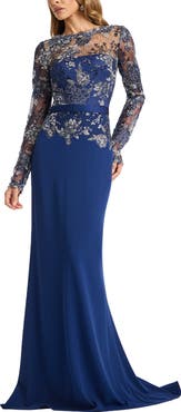 Tadashi Shoji Floral Lace Embroidery Long Sleeve Gown
