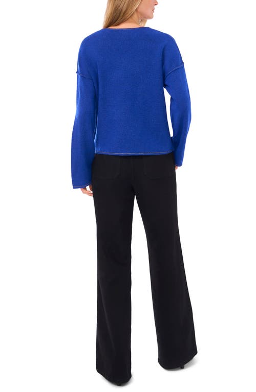Vince Camuto Contrast Detail V-neck Sweater In Blue