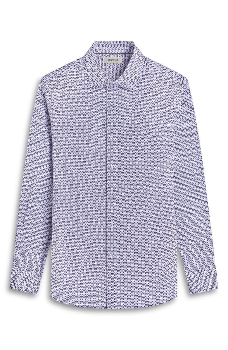 Bugatchi Axel Geo Print Shaped Fit Stretch Cotton Button-Up Shirt, Alternate, color, Zinc