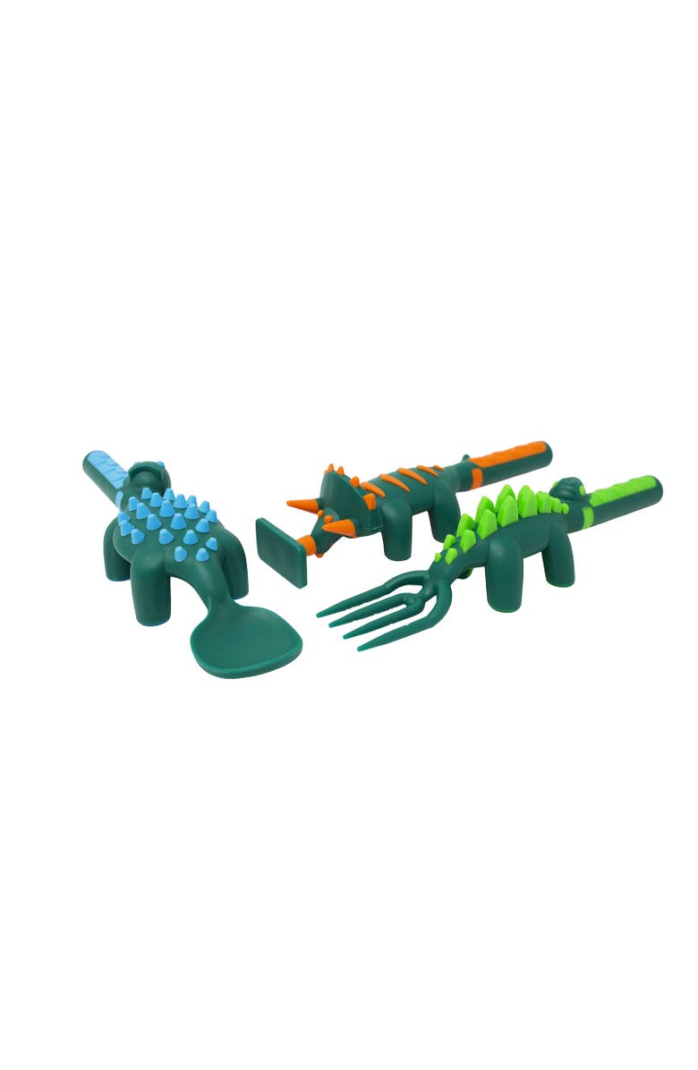 Constructive Eating Set of 3 Dino Eating Utensils for Kids and Toddlers, Main, color, Green