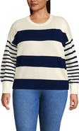 Lands' End Womens Plus Size Drifter Drop Shoulder Placed Jacquard Crew Neck Sweater