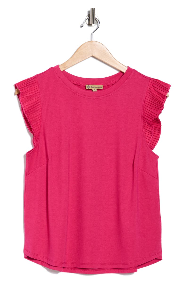 Democracy Mix Media Plissé Sleeve T-shirt, Alternate, color, Cherry Popsicle