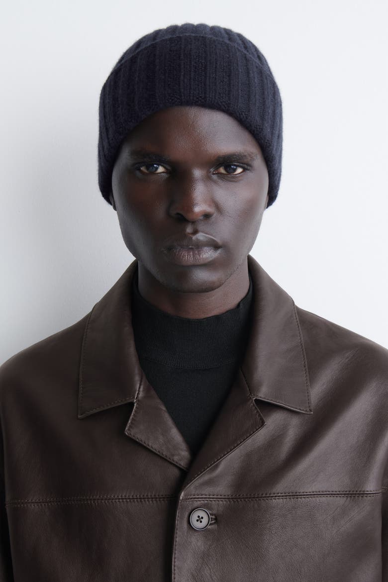 Chunky Ribbed Cashmere Beanie, Alternate, color, NAVY