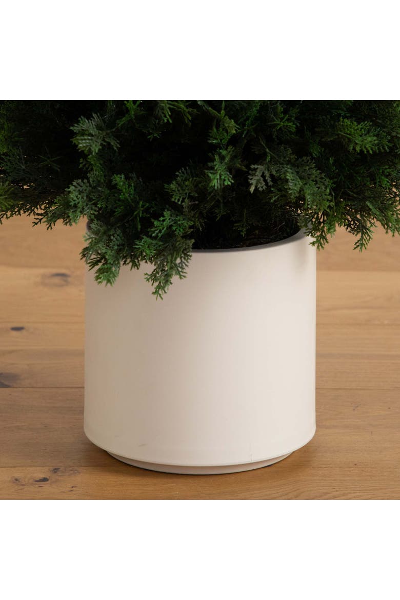 5-ft UV Resistant Artificial Cedar Tree in Decorative White Planter, Alternate, color, Green