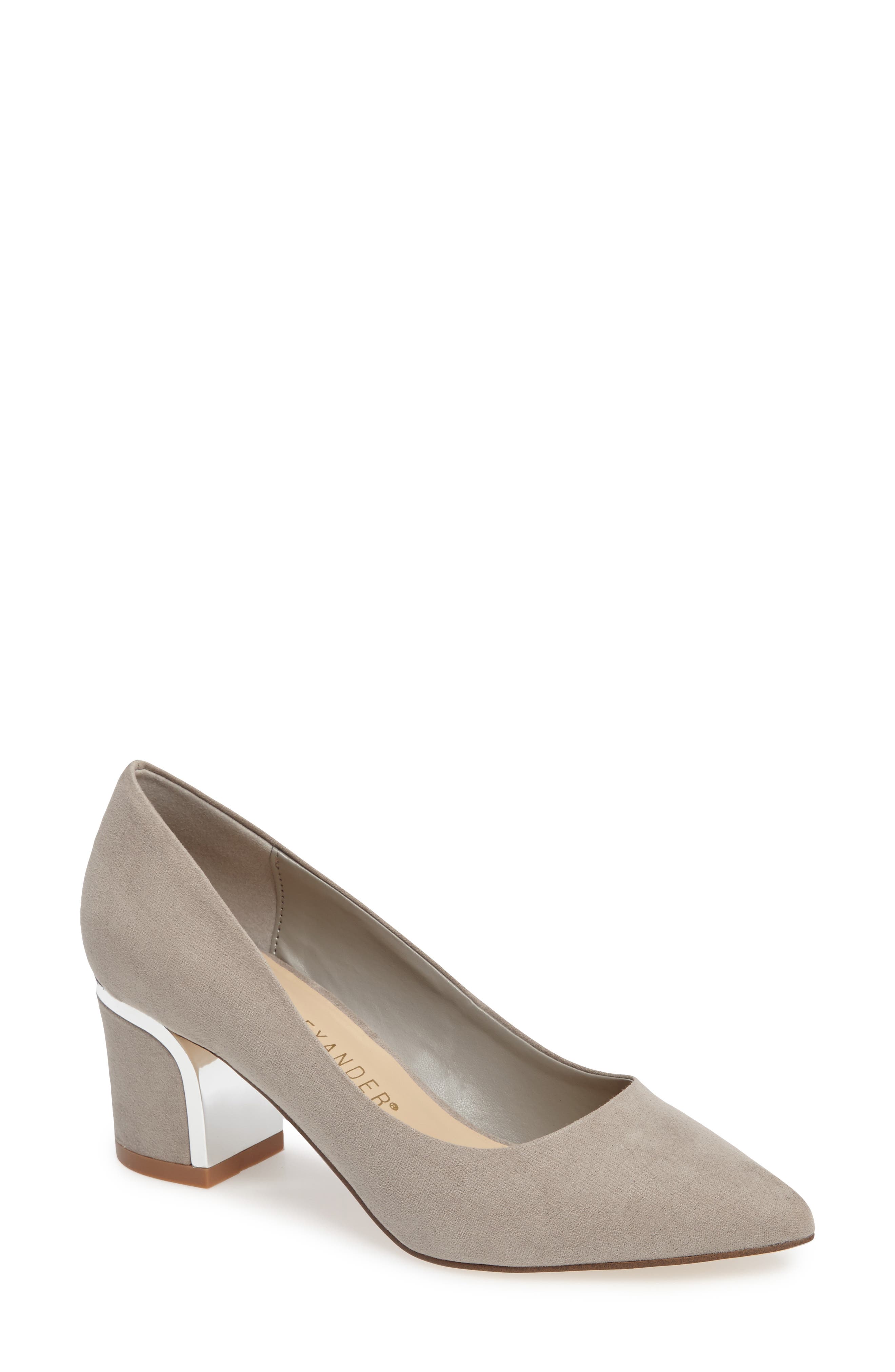 Zabel Embellished Block Heel Pump, Main, color, GREY FAUX SUEDE