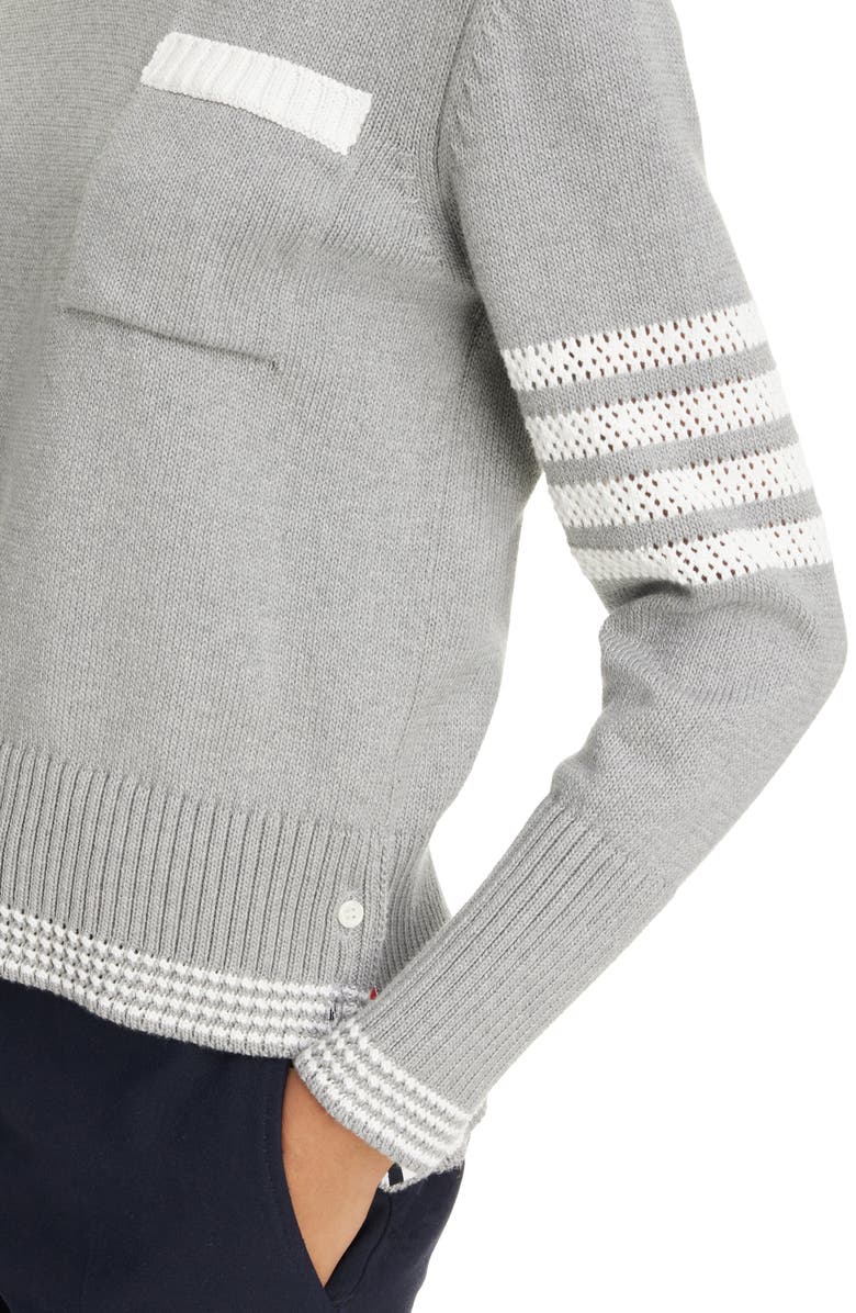 Thom Browne 4-Bar Cotton Crewneck Sweater, Alternate, color,