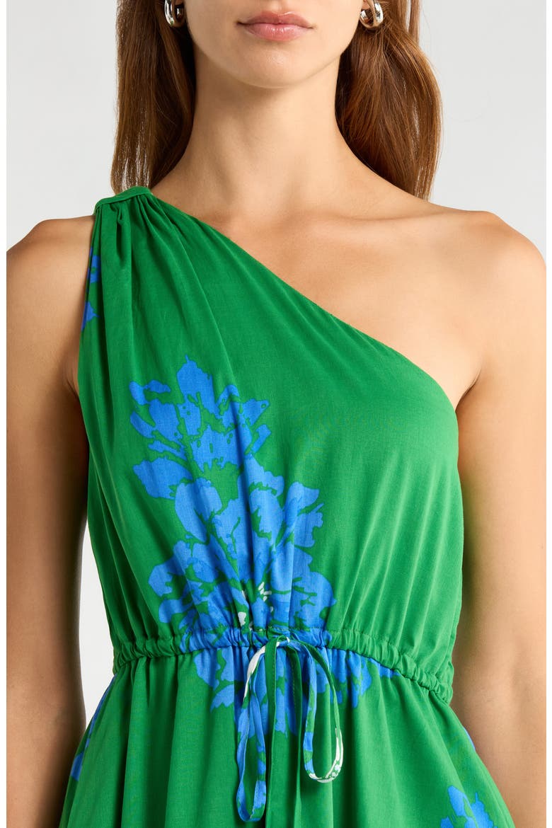 Hemmi Floral Print Tie Waist One-Shoulder Maxi Dress, Alternate, color, GREEN-BLUE-WHITE