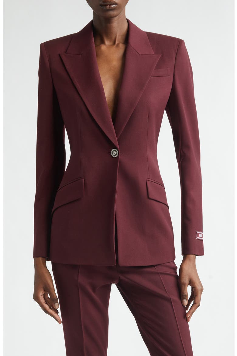 Single Breasted Stretch Virgin Wool Gabardine Blazer, Main, color, BURGUNDY