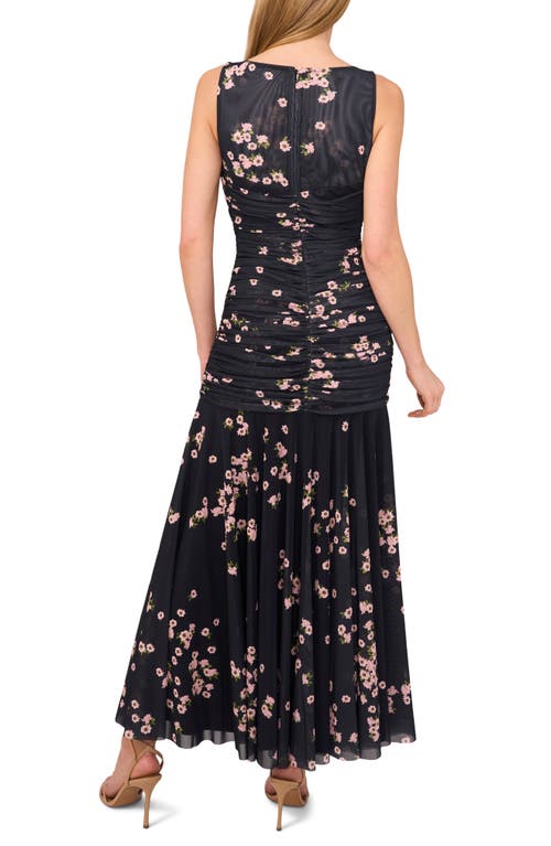 Ted Baker Ruched Sleeveless Mesh Maxi Dress In Black