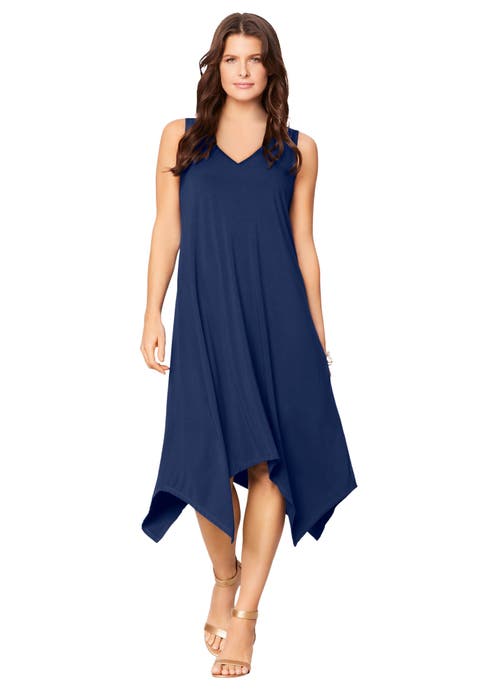 Plus Size Stretch Knit Mid Length Sleeveless Swing Dress