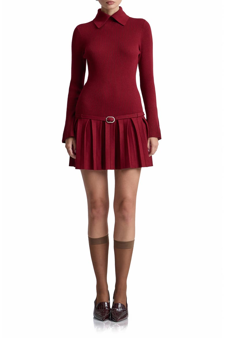 Drop Waist Pleated Sweater Dress, Main, color, RUSSET