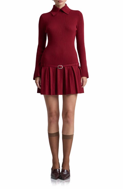 Drop Waist Pleated Sweater Dress