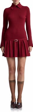 Avec Les Filles Drop Waist Pleated Sweater Dress