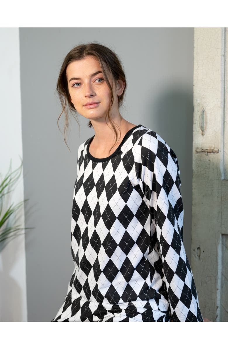 Leveret Women's Loose Fit Cotton Matching Family Holiday Pajamas, Classic & Geometric Patterns, Alternate, color, Argyle Black & White