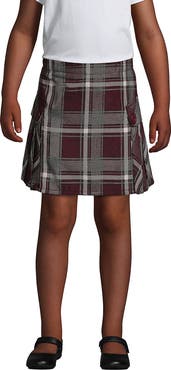 Lands' End School Uniform Girls Slim Side Pleat Plaid Skort Above Knee
