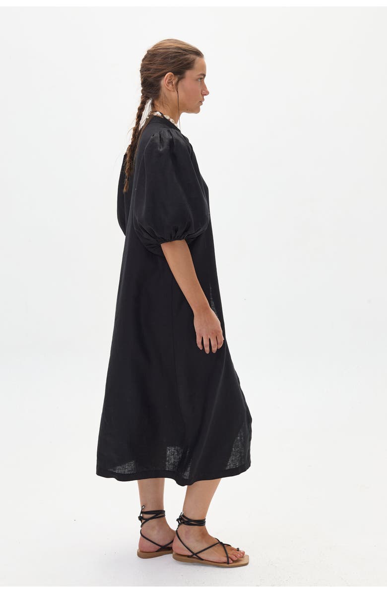 LANHTROPY Bubble Linen Dress, Alternate, color, Black