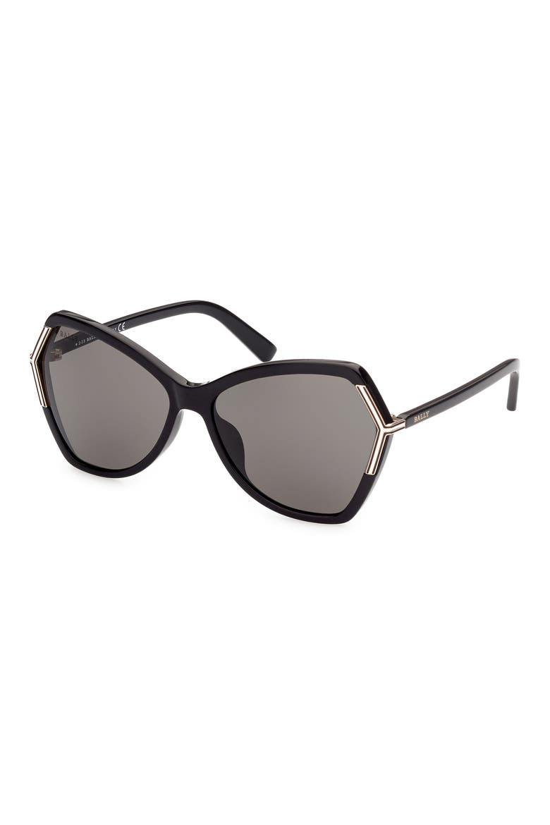 60mm Geometric Sunglasses, Alternate, color, SHINY BLACK / SMOKE