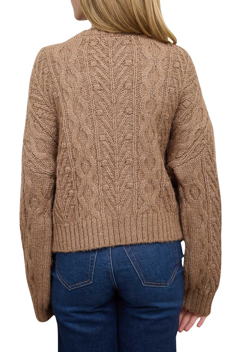 Blu Pepper Velvet Bow Cable Stitch Cardigan, Alternate, color, Mocha