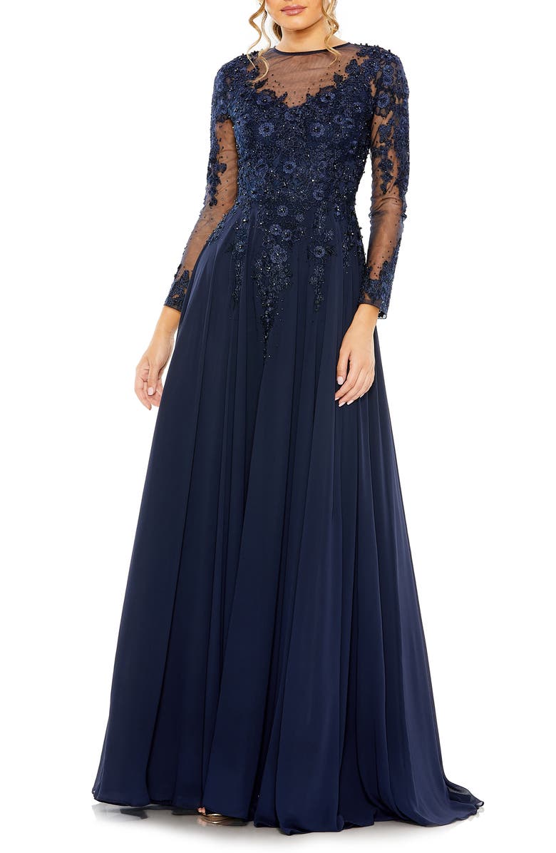 Mac Duggal Embellished Lace Long Sleeve Mesh Ballgown Nordstrom