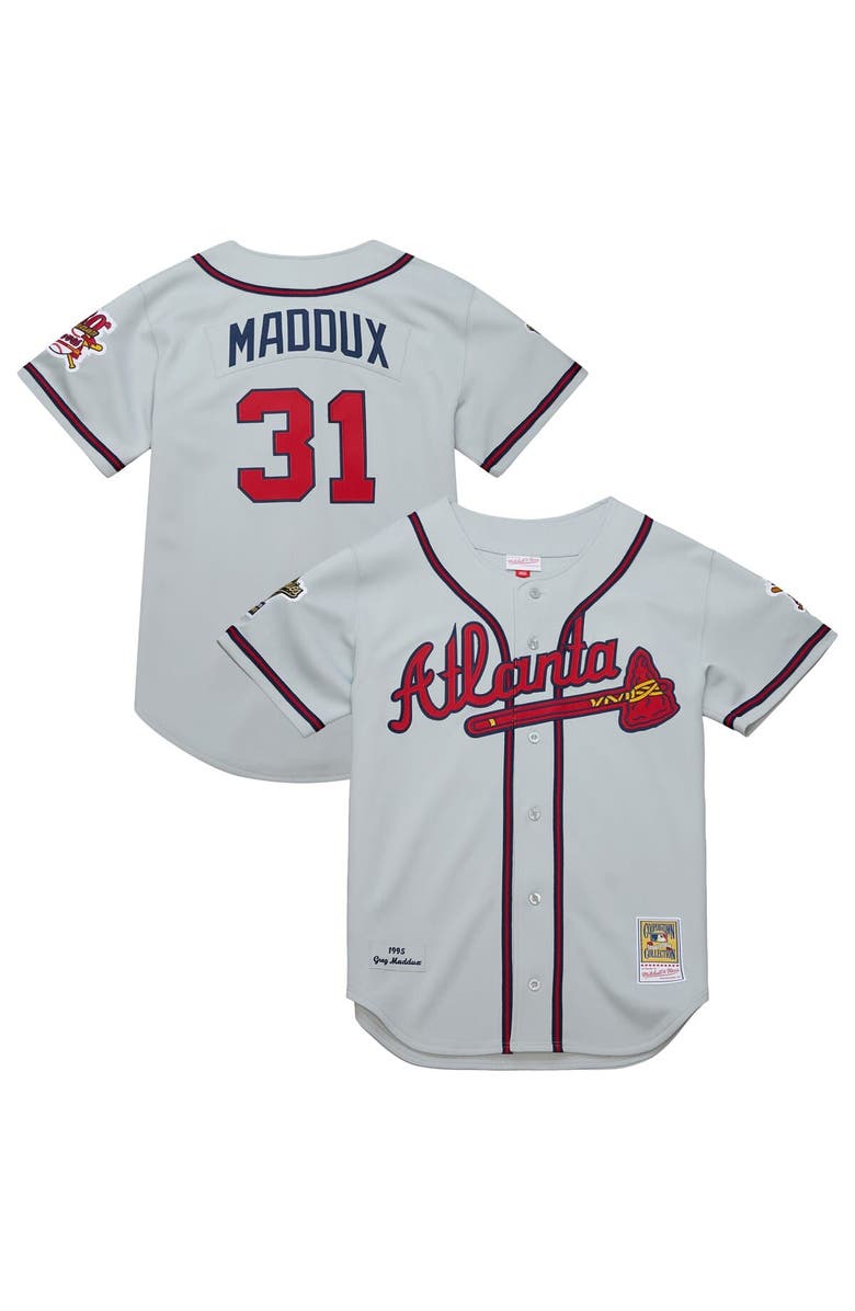 Mitchell & Ness Men's Mitchell & Ness Greg Maddux Gray Atlanta Braves 1995 Throwback Authentic Jersey, Main, color, 