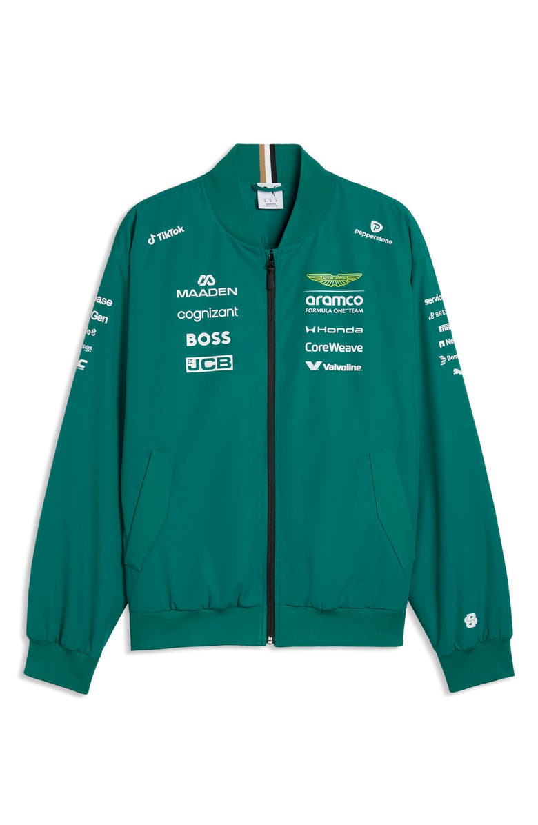 PUMA Aston Martin F1 Replica Water Repellent Jacket, Main, color, Green Lux