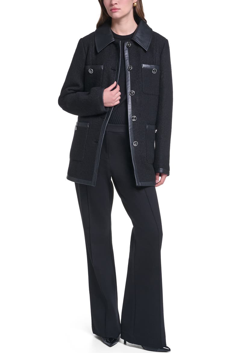Wool Blend Jacket with Faux Leather Trim, Alternate, color, BLACK