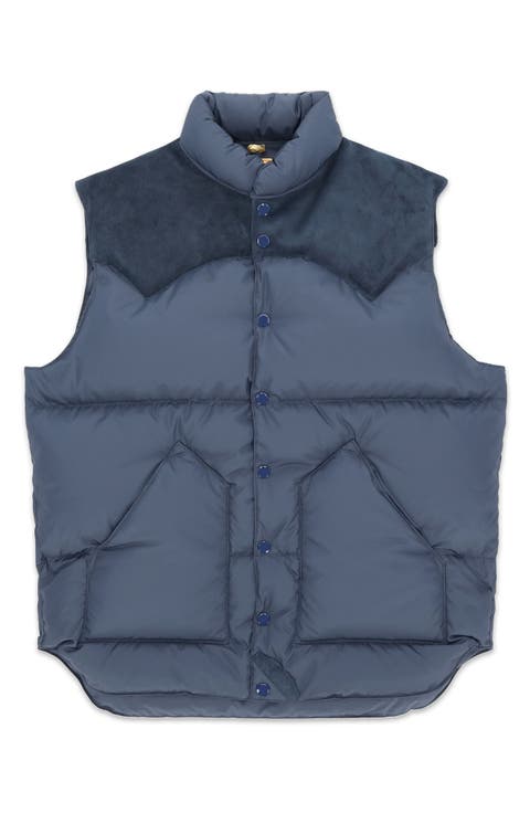 Down Vest with Suede Yoke